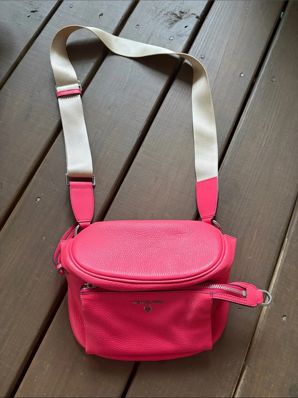 Michael Kors Hot Pink Crossbody with Cream Strap